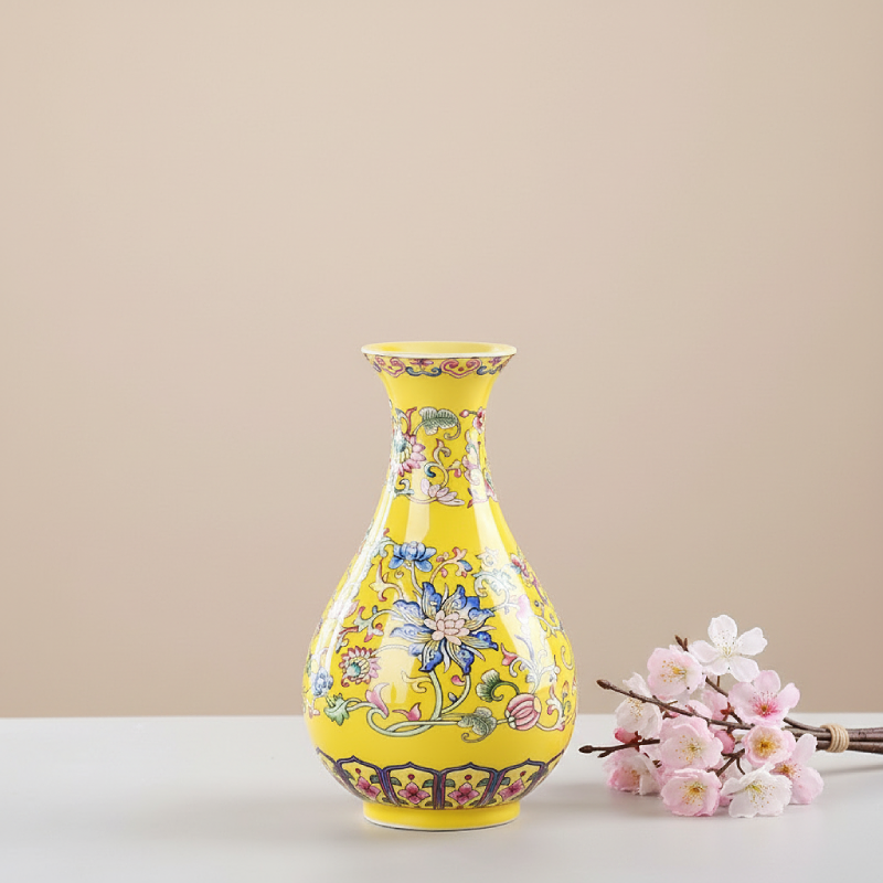Vases chinois en céramique jaune – Motifs floraux décoratifs L'univers-du-vase