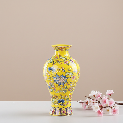 Vases chinois en céramique jaune – Motifs floraux décoratifs L'univers-du-vase