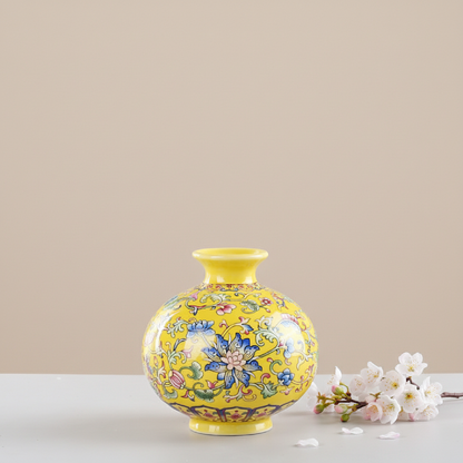 Vases chinois en céramique jaune – Motifs floraux décoratifs L'univers-du-vase