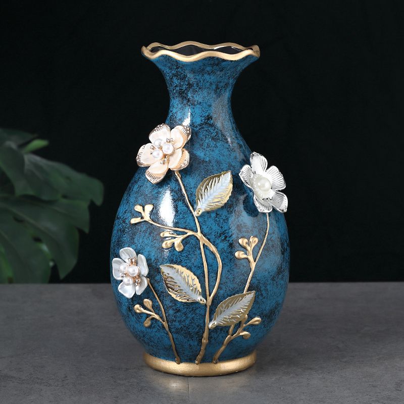 Vases en céramique bleue décor floral relief – Collection élégante