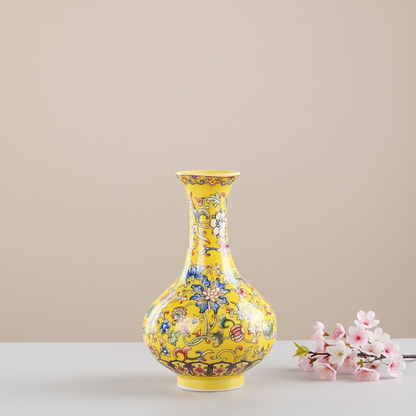 Vases chinois en céramique jaune – Motifs floraux décoratifs L'univers-du-vase
