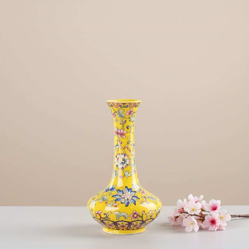 Vases chinois en céramique jaune – Motifs floraux décoratifs L'univers-du-vase