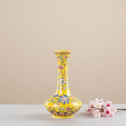 Vases chinois en céramique jaune – Motifs floraux décoratifs L'univers-du-vase