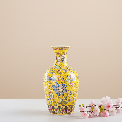 Vases chinois en céramique jaune – Motifs floraux décoratifs L'univers-du-vase