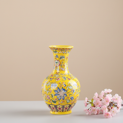 Vases chinois en céramique jaune – Motifs floraux décoratifs L'univers-du-vase