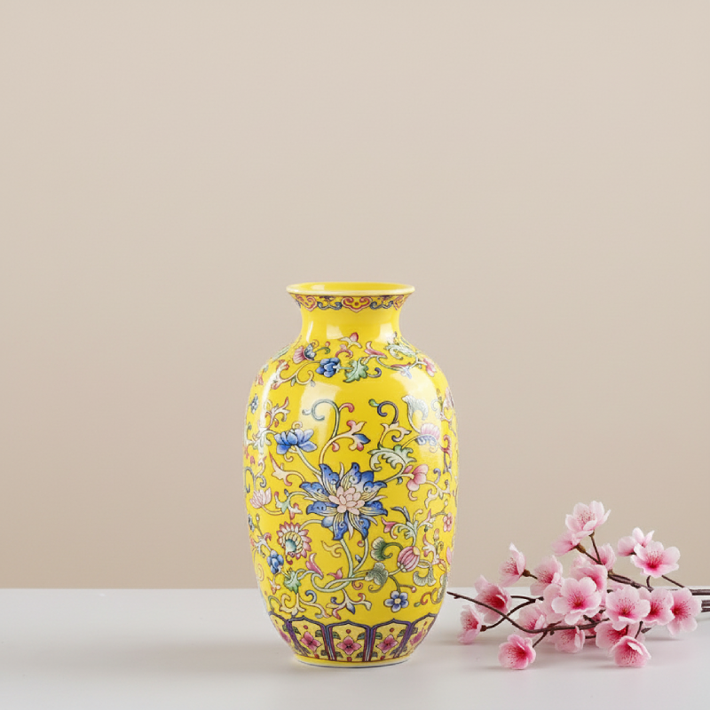 Vases chinois en céramique jaune – Motifs floraux décoratifs L'univers-du-vase