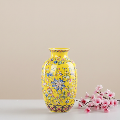 Vases chinois en céramique jaune – Motifs floraux décoratifs L'univers-du-vase
