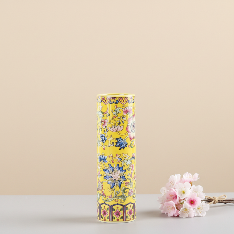 Vases chinois en céramique jaune – Motifs floraux décoratifs L'univers-du-vase