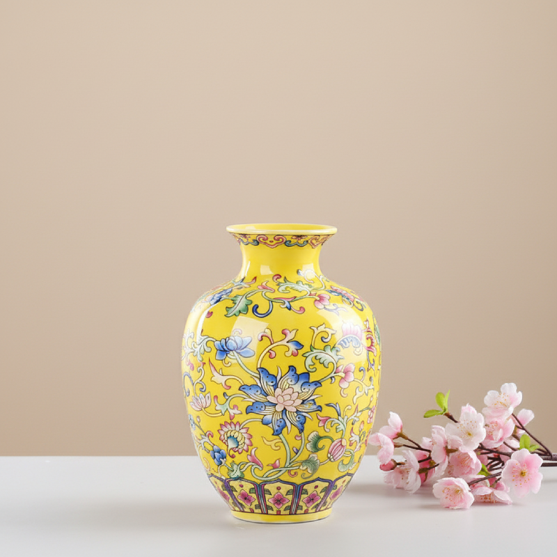 Vases chinois en céramique jaune – Motifs floraux décoratifs L'univers-du-vase