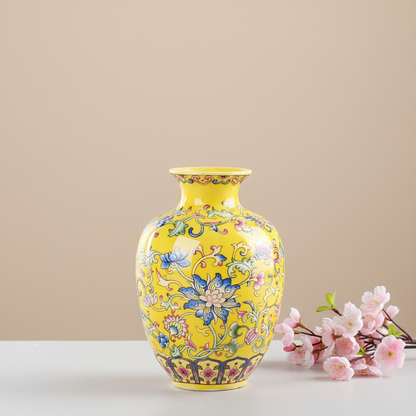 Vases chinois en céramique jaune – Motifs floraux décoratifs L'univers-du-vase