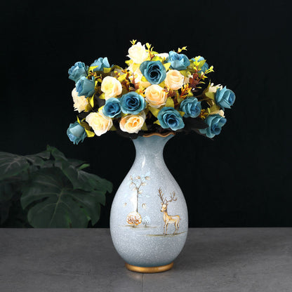 Vases en céramique bleue décor floral relief – Collection élégante
