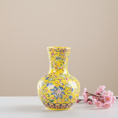 Vases chinois en céramique jaune – Motifs floraux décoratifs L'univers-du-vase