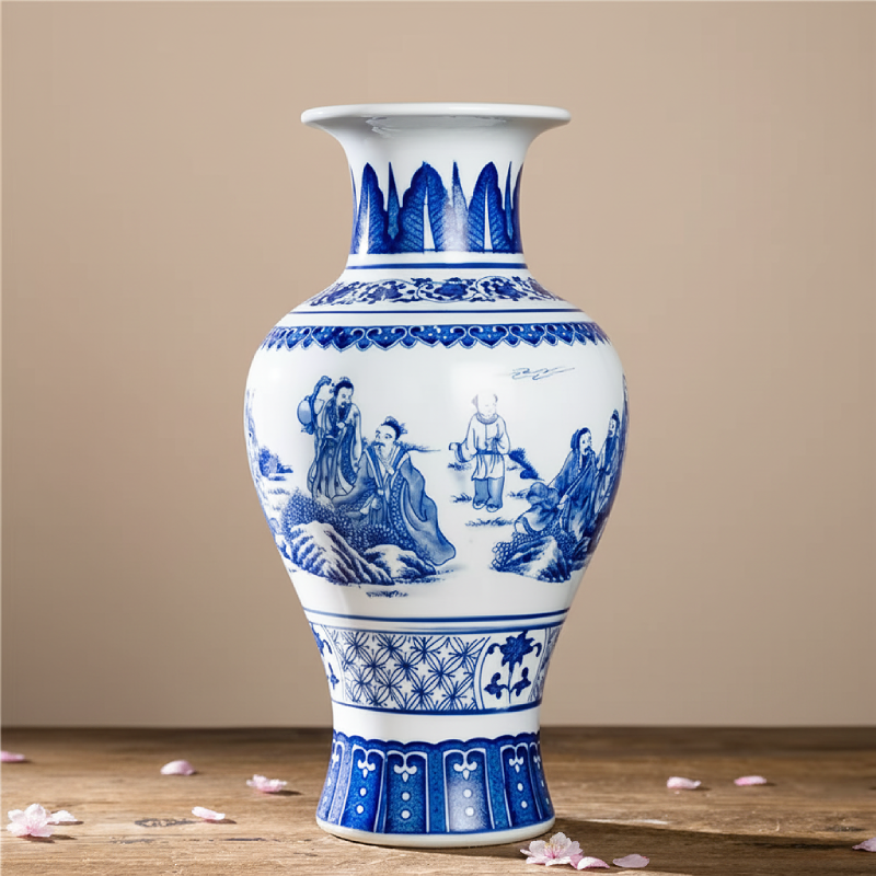 Vases en céramique bleu et blanc – Motifs villageois chinois traditionnels L'UNIVERS DU VASE