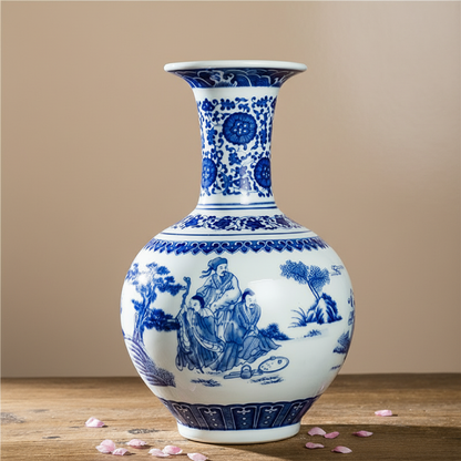 Vases en céramique bleu et blanc – Motifs villageois chinois traditionnels L'UNIVERS DU VASE