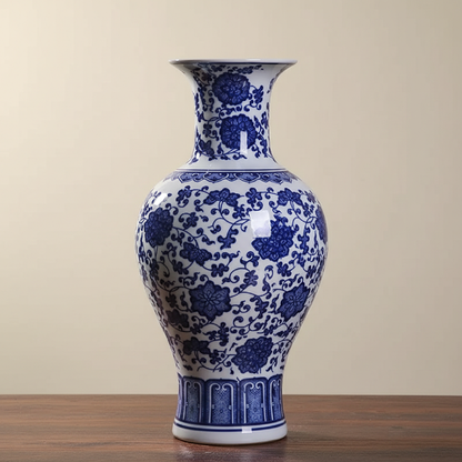 Vases en céramique bleue et blanche – Motifs floraux élégants et intemporels L'univers-du-vase