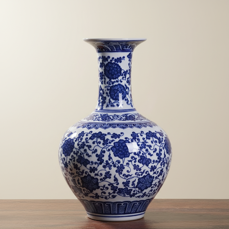 Vases en céramique bleue et blanche – Motifs floraux élégants et intemporels L'univers-du-vase