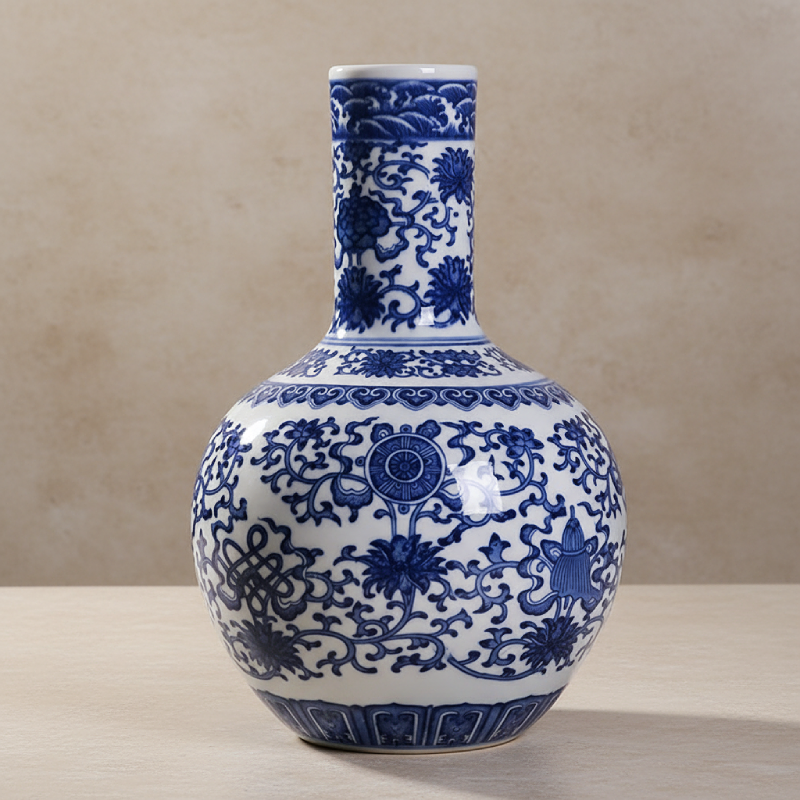 Vases en céramique bleue et blanche – Motifs floraux asiatiques élégants L'univers-du-vase