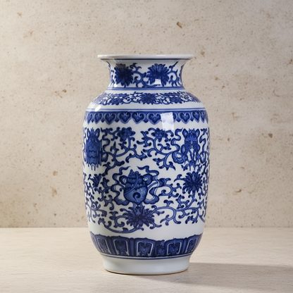Vases en céramique bleue et blanche – Motifs floraux asiatiques élégants L'univers-du-vase