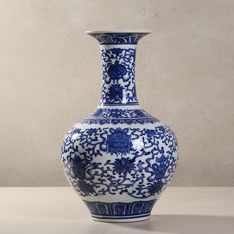 Vases en céramique bleue et blanche – Motifs floraux asiatiques élégants L'univers-du-vase