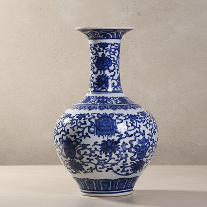 Vases en céramique bleue et blanche – Motifs floraux asiatiques élégants L'univers-du-vase