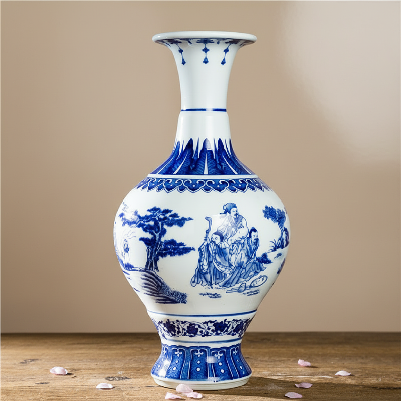 Vases en céramique bleu et blanc – Motifs villageois chinois traditionnels L'UNIVERS DU VASE