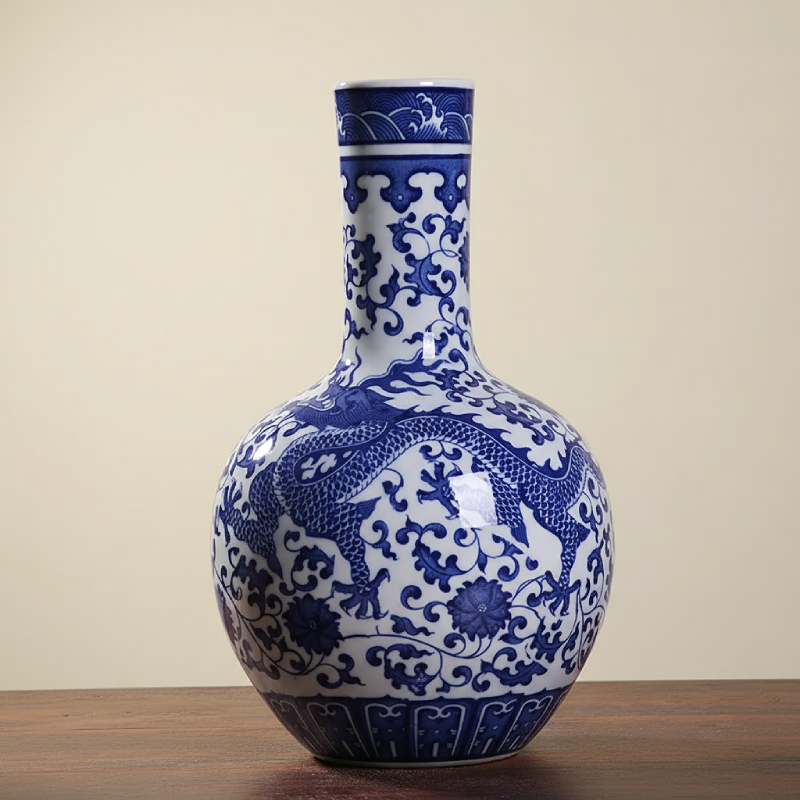 Vases en céramique bleue et blanche – Motifs asiatiques élégants L'univers-du-vase