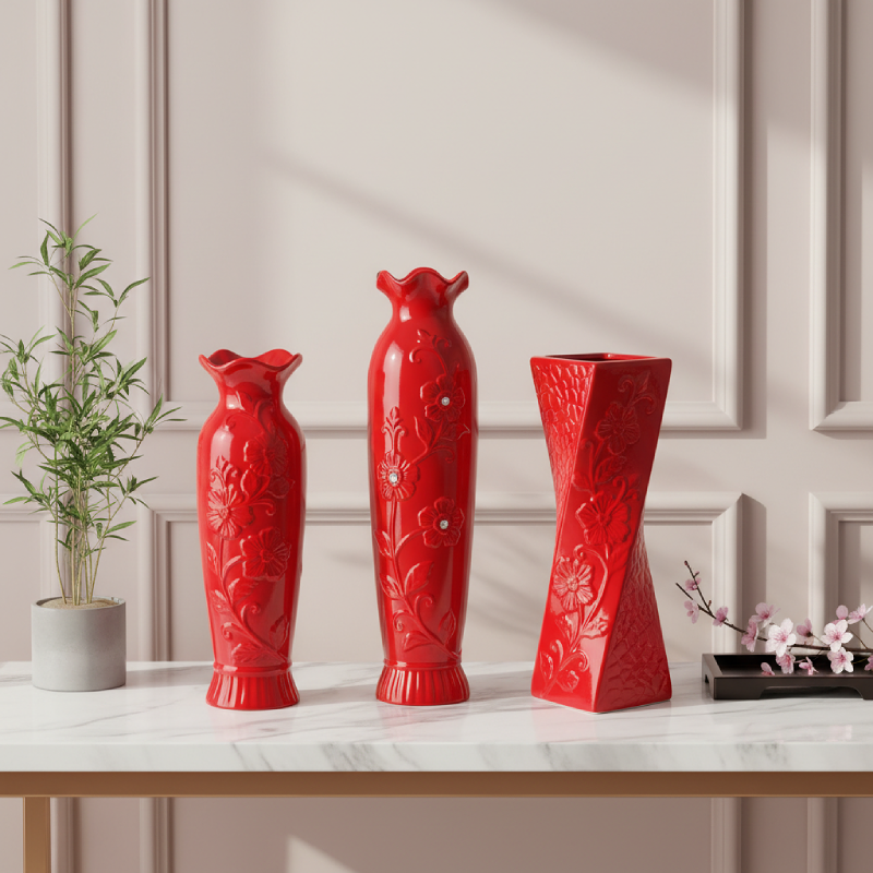 Collection vases céramique rouge design festif