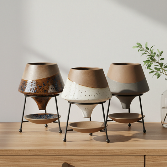 Collection vases céramique sur pied design sculptural contemporain