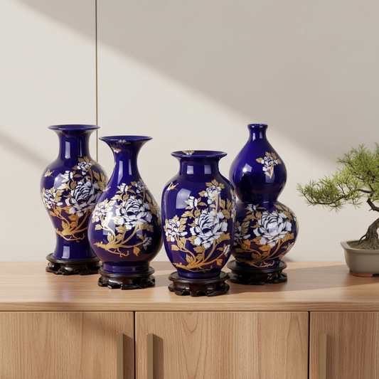 Collection vases chinois céramique bleu