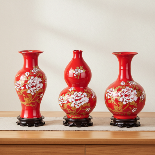 Collection vases chinois céramique rouge
