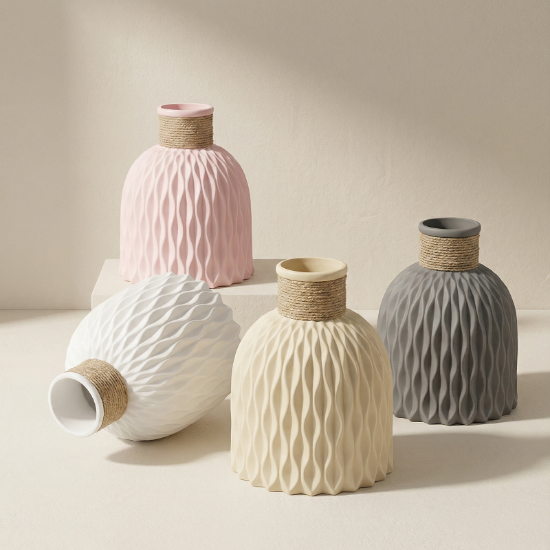 Collection vases texturés plastique design contemporain ensemble