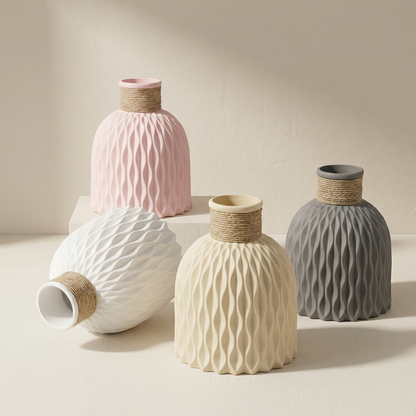 Collection vases texturés plastique design contemporain ensemble