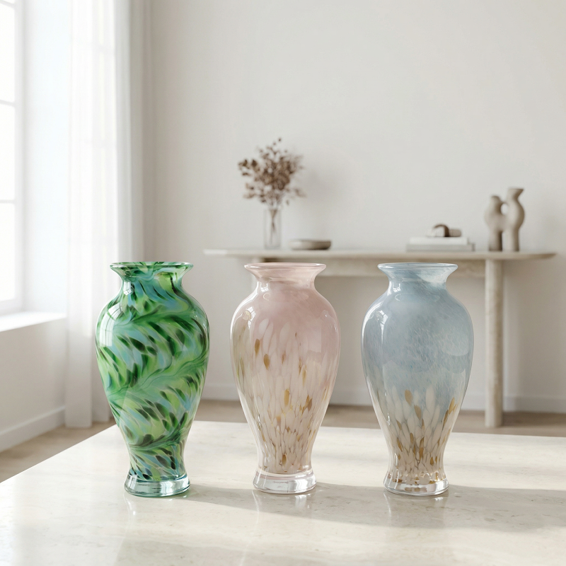 Collection vases verre design élégant vert finition glaçure