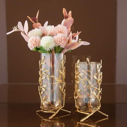 Collection vases verre et métal design moderne transparent et doré