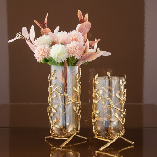 Collection vases verre et métal design moderne transparent et doré