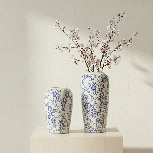 Vase en céramique bleu et blanc – Décor floral élégant et intemporel L'UNIVERS DU VASE