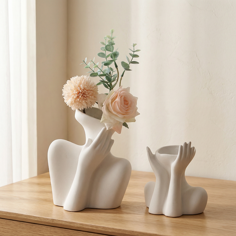 Duo vases céramique blanc buste femme