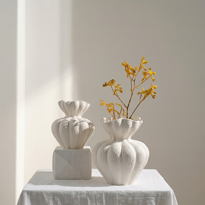 Duo vases céramique blancs design pétales lifestyle