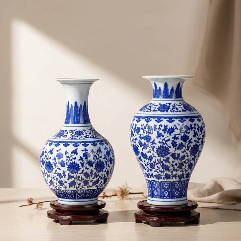 Duo vases céramique chinois motif lotus