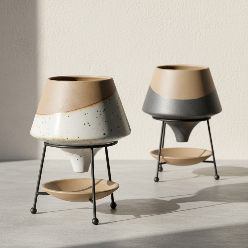 Duo vases céramique sur pied design sculptural contemporain