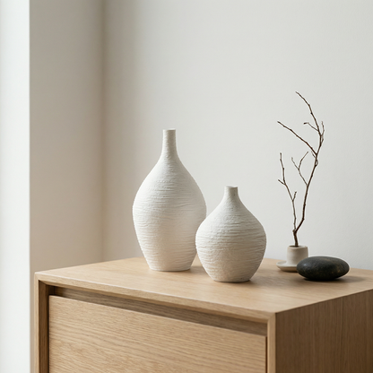Duo vases céramique texturée design contemporain minimaliste blanc S et L lifestyle