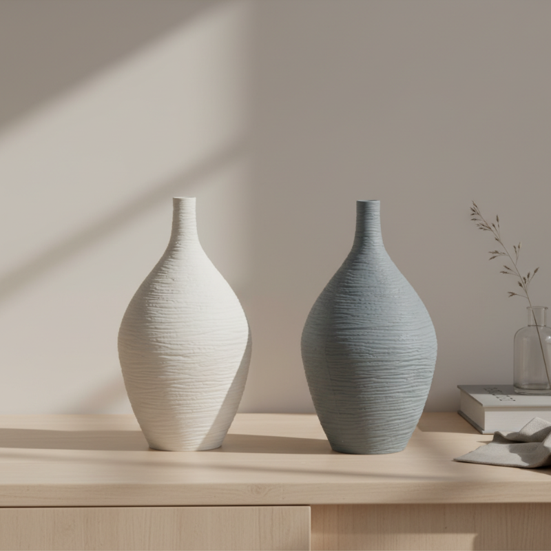Duo vases céramique texturée design contemporain minimaliste blanc et gris L lifestyle