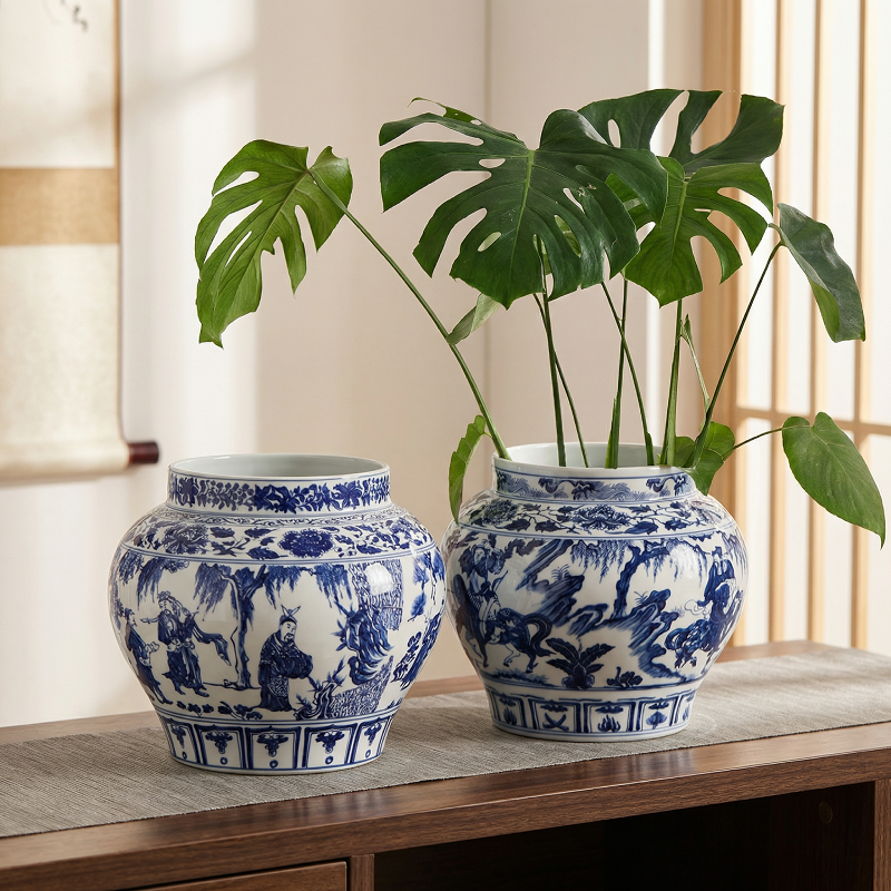 Duo vases porcelaine paysage chinois blanc et bleu