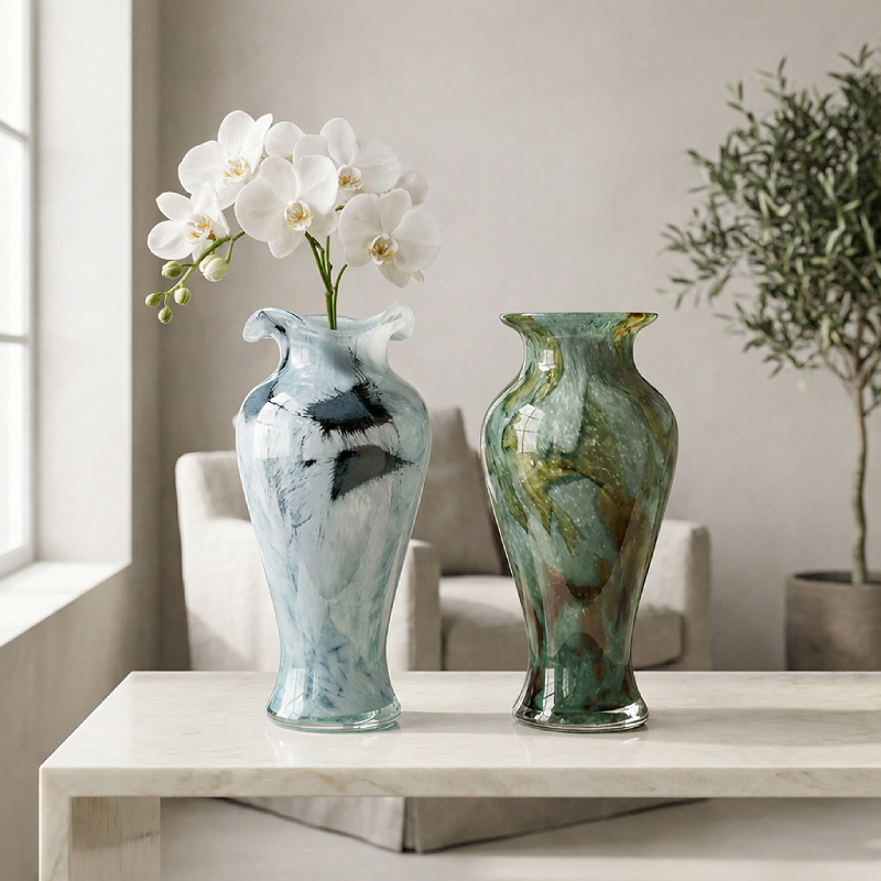 Duo vases verre design dentelle vintage