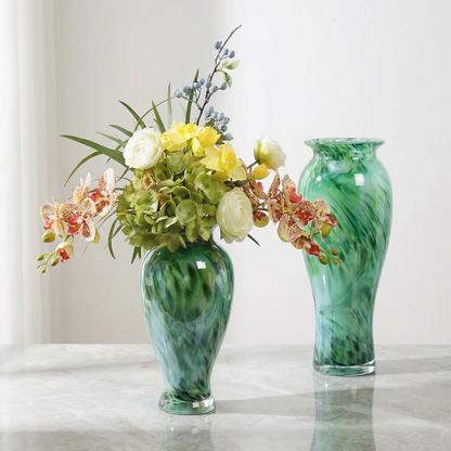 Duo vases verre design élégant vert finition glaçure intérieur