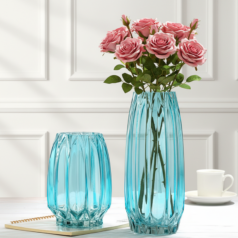 Duo vases verre design moderne bleu