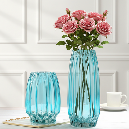 Duo vases verre design moderne bleu