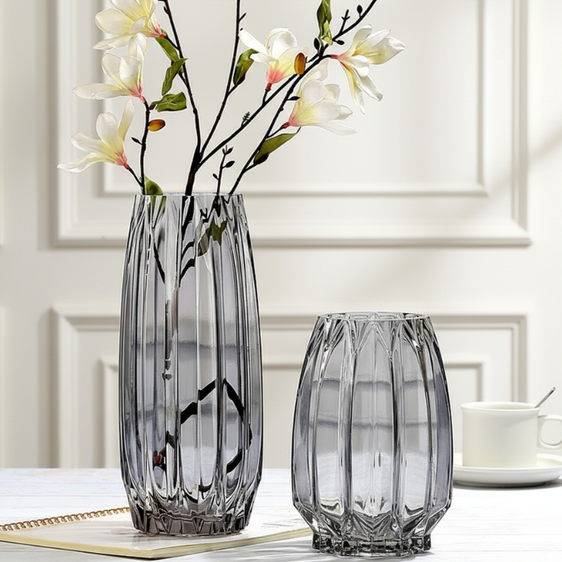 Duo vases verre design moderne gris