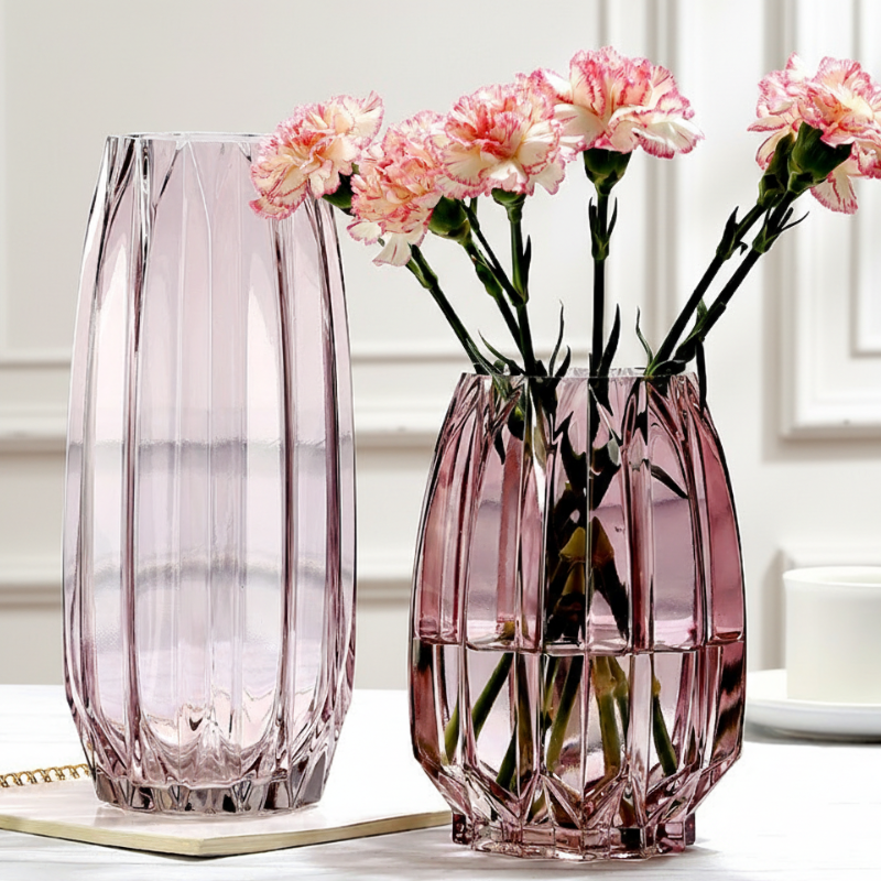 Duo vases verre design moderne rose