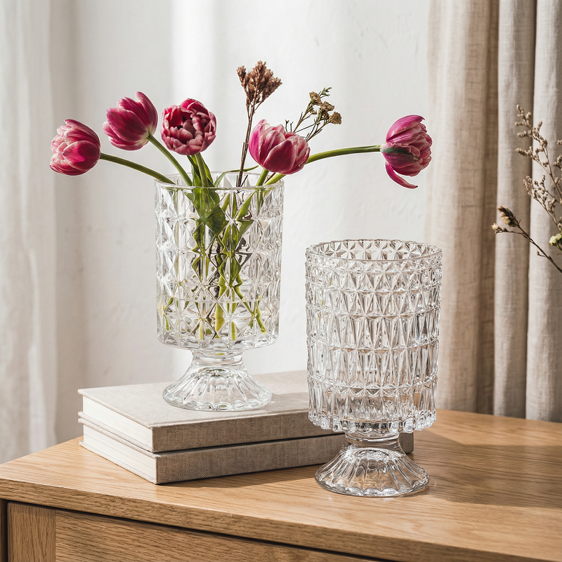 Duo vases verre facetté élégant lifstyle